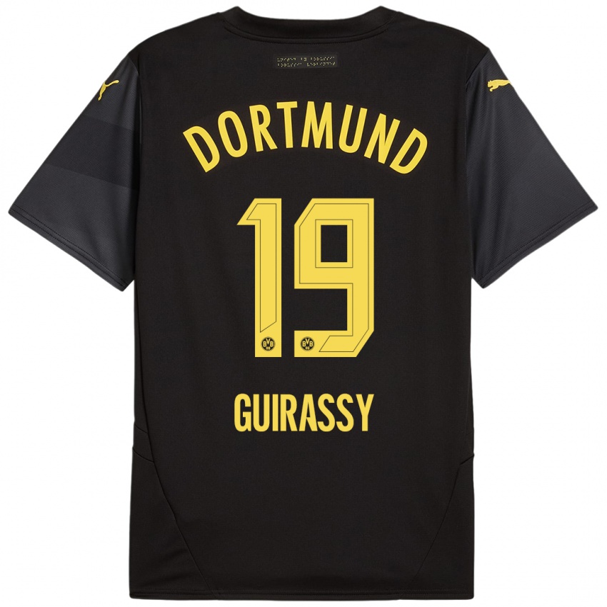 Herren Serhou Guirassy #19 Schwarz Gelb Auswärtstrikot Trikot 2024/25 T-Shirt Belgien