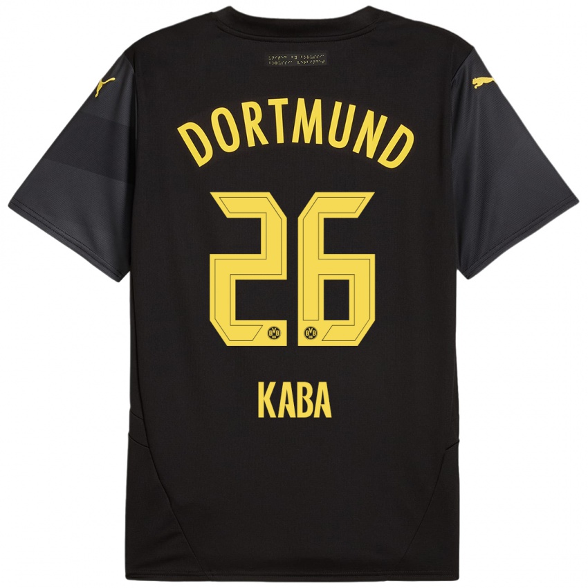 Homme Maillot Mussa Kaba #26 Noir Jaune Tenues Extérieur 2024/25 T-Shirt Belgique