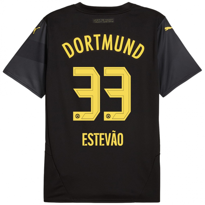 Homme Maillot Tiago Estevão #33 Noir Jaune Tenues Extérieur 2024/25 T-Shirt Belgique