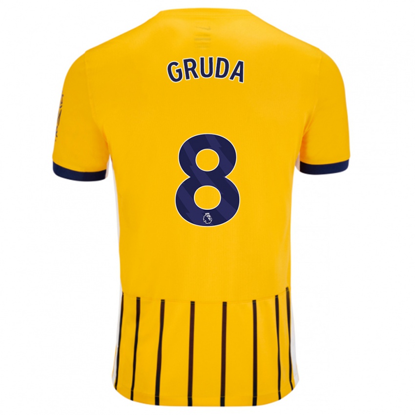 Herren Brajan Gruda #8 Gold Blau Nadelstreifen Auswärtstrikot Trikot 2024/25 T-Shirt Belgien