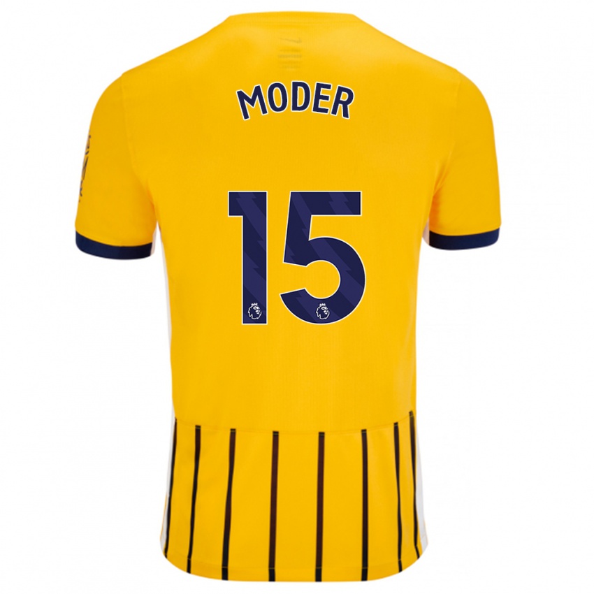 Homme Maillot Jakub Moder #15 Doré Bleu À Fines Rayures Tenues Extérieur 2024/25 T-Shirt Belgique