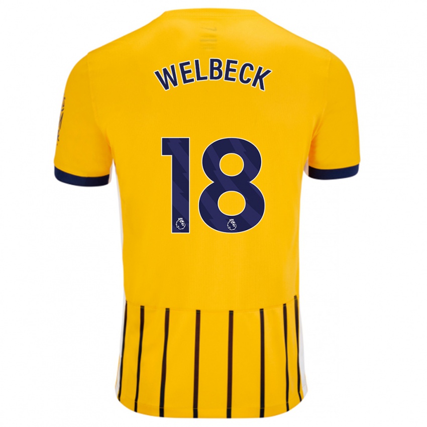 Homme Maillot Danny Welbeck #18 Doré Bleu À Fines Rayures Tenues Extérieur 2024/25 T-Shirt Belgique