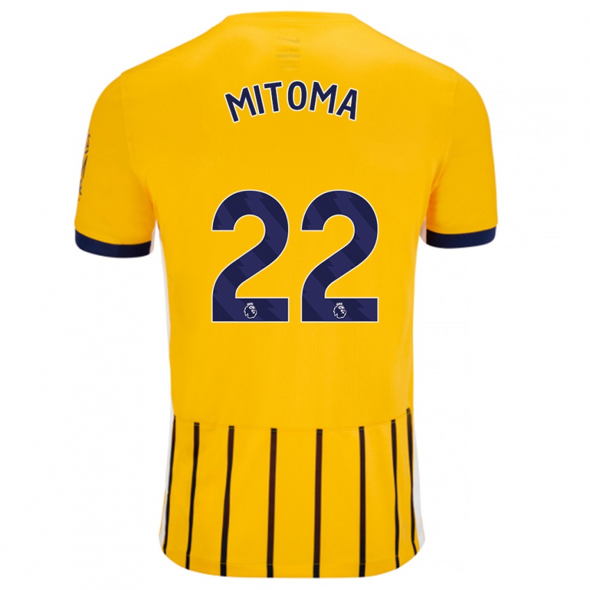 Homme Maillot Kaoru Mitoma #22 Doré Bleu À Fines Rayures Tenues Extérieur 2024/25 T-Shirt Belgique