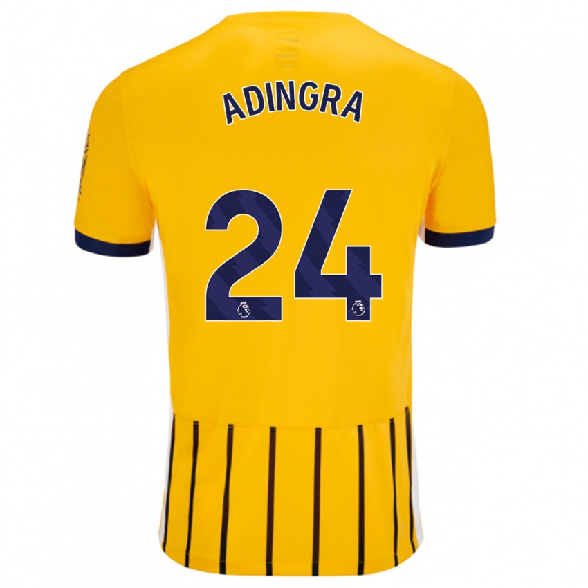 Homme Maillot Simon Adingra #24 Doré Bleu À Fines Rayures Tenues Extérieur 2024/25 T-Shirt Belgique