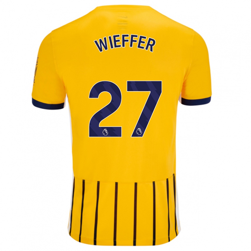 Homme Maillot Mats Wieffer #27 Doré Bleu À Fines Rayures Tenues Extérieur 2024/25 T-Shirt Belgique