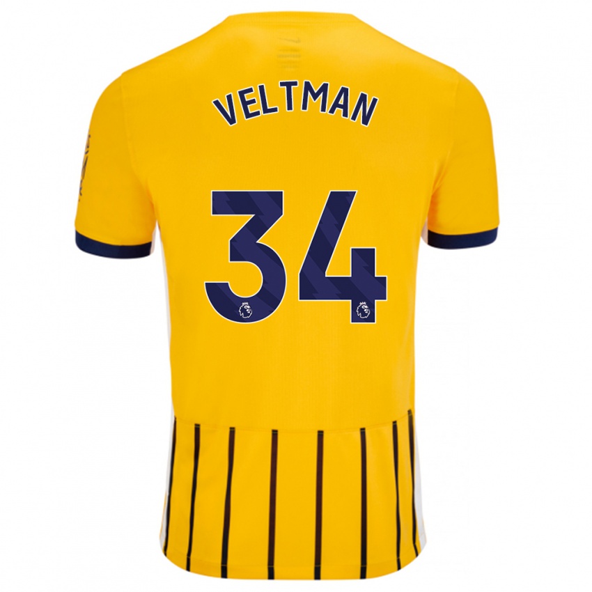 Homme Maillot Joel Veltman #34 Doré Bleu À Fines Rayures Tenues Extérieur 2024/25 T-Shirt Belgique