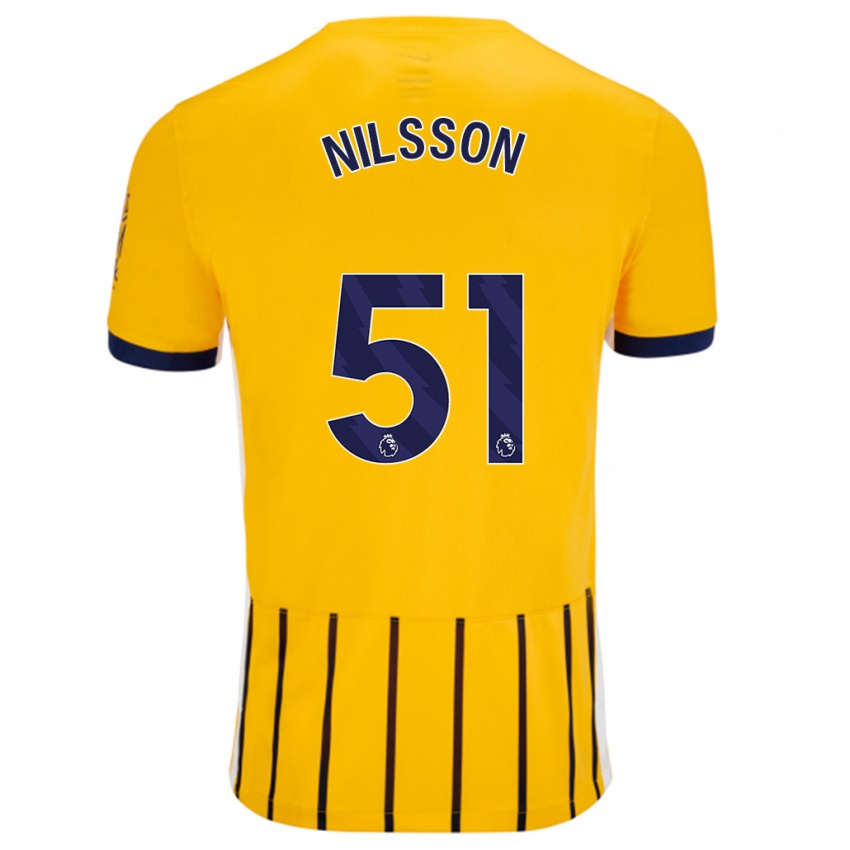 Homme Maillot Casper Nilsson #51 Doré Bleu À Fines Rayures Tenues Extérieur 2024/25 T-Shirt Belgique