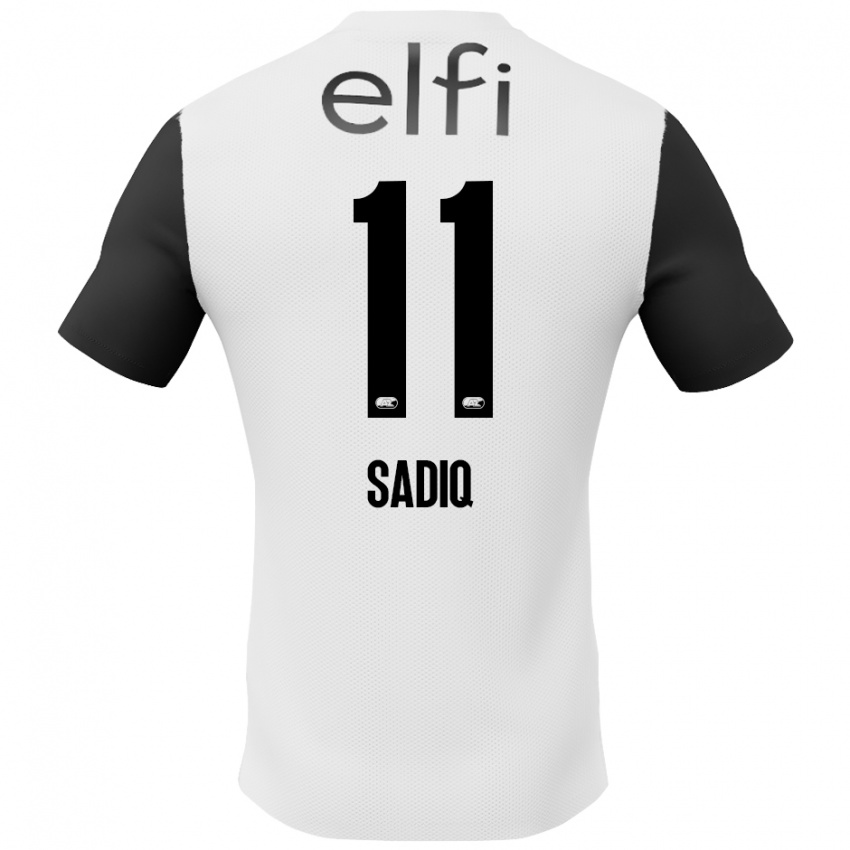 Homme Maillot Ibrahim Sadiq #11 Blanc Noir Tenues Extérieur 2024/25 T-Shirt Belgique