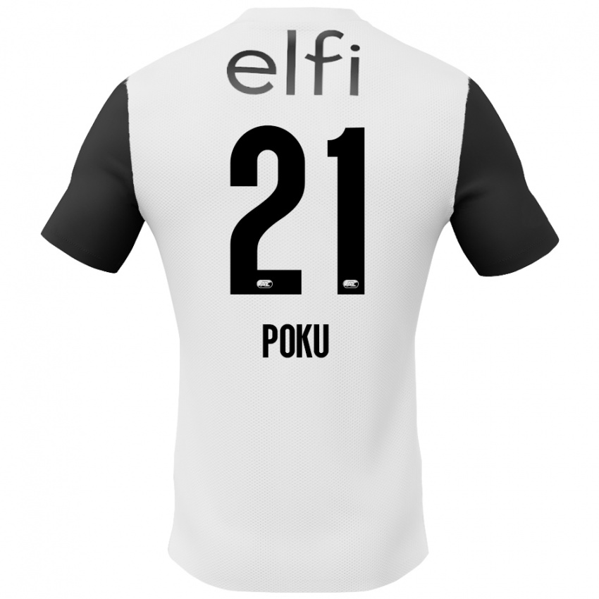 Homme Maillot Ernest Poku #21 Blanc Noir Tenues Extérieur 2024/25 T-Shirt Belgique