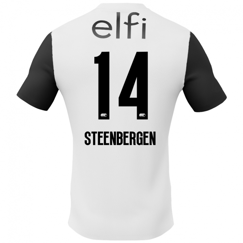 Homme Maillot Thom Steenbergen #14 Blanc Noir Tenues Extérieur 2024/25 T-Shirt Belgique