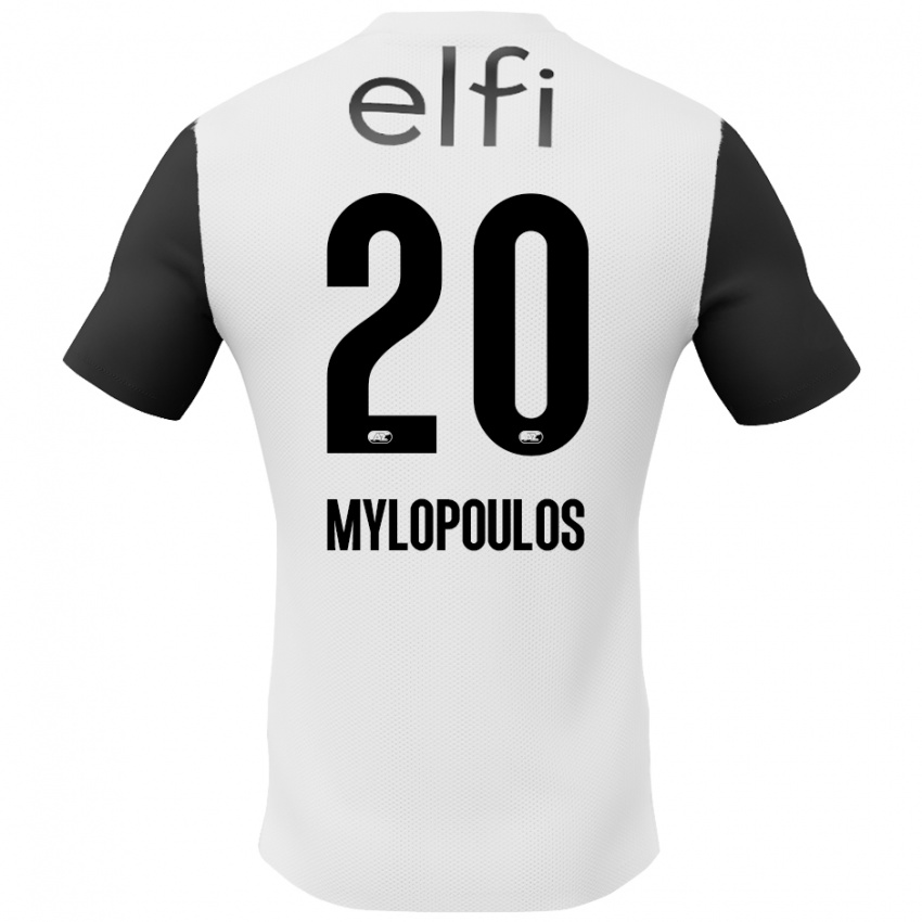 Homme Maillot Marios Mylopoulos #20 Blanc Noir Tenues Extérieur 2024/25 T-Shirt Belgique