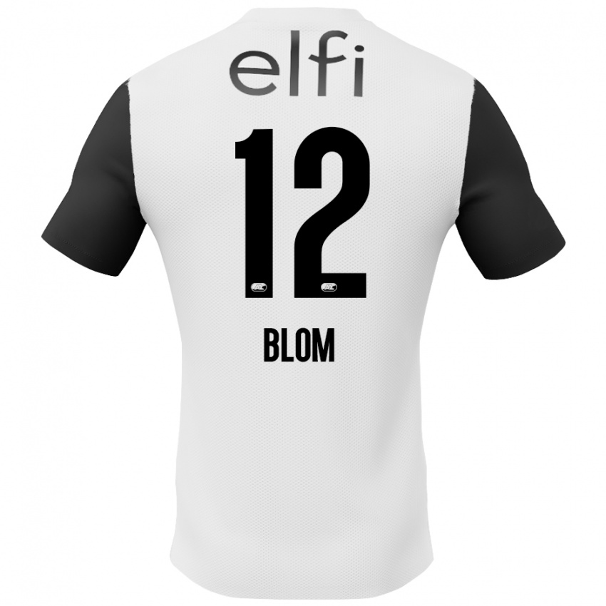 Homme Maillot Robin Blom #12 Blanc Noir Tenues Extérieur 2024/25 T-Shirt Belgique