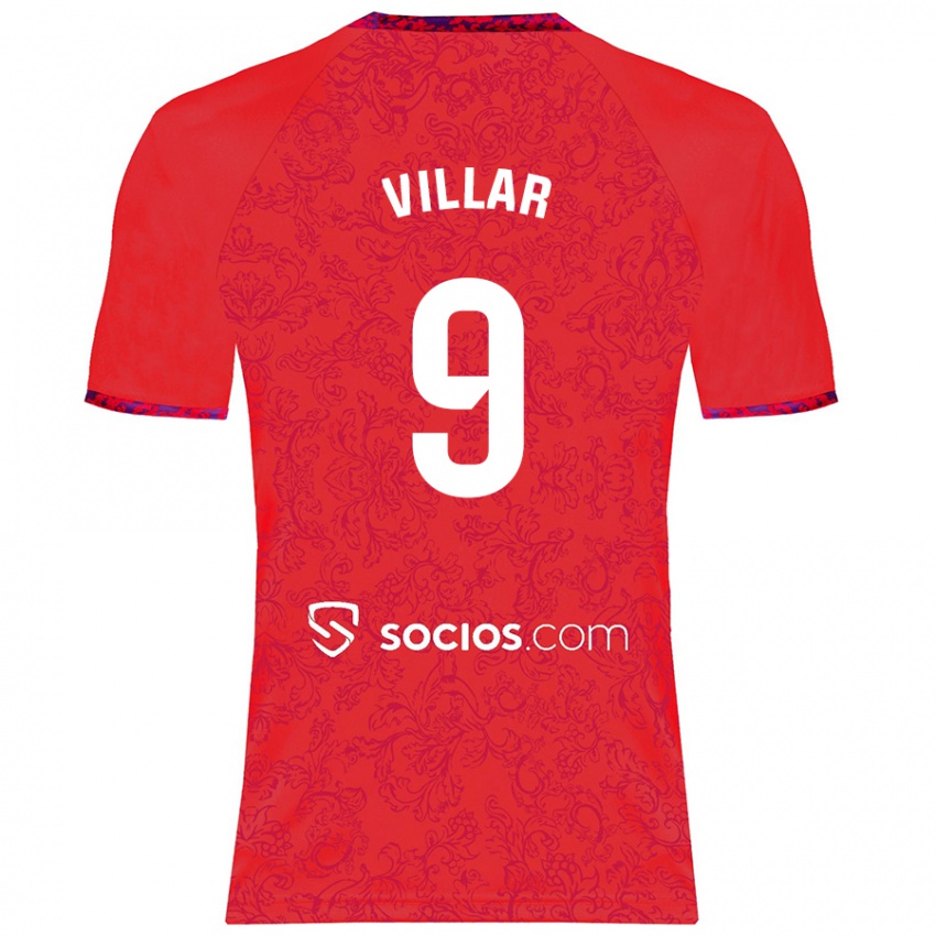 Homme Maillot Iker Villar #9 Rouge Tenues Extérieur 2024/25 T-Shirt Belgique