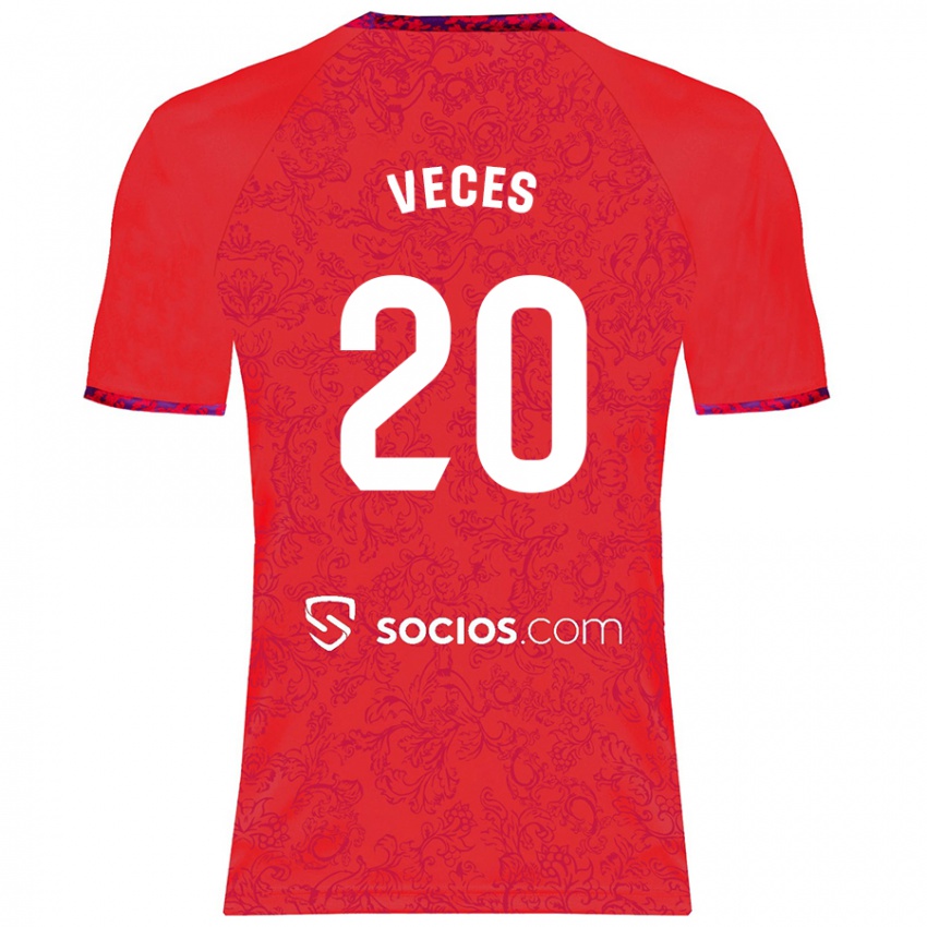 Heren Sergio Veces #20 Rood Uitshirt Uittenue 2024/25 T-Shirt België