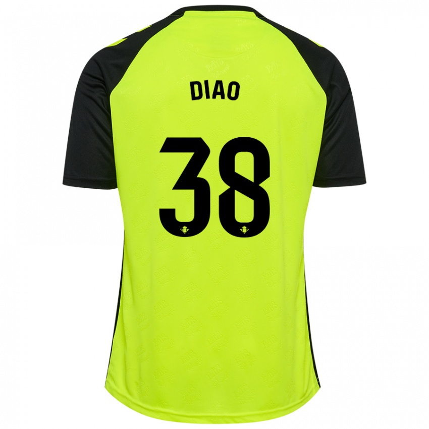 Heren Assane Diao #38 Fluorescerend Geel Zwart Uitshirt Uittenue 2024/25 T-Shirt België