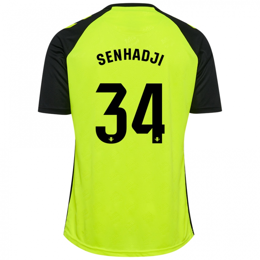 Heren Yanis Senhadji #34 Fluorescerend Geel Zwart Uitshirt Uittenue 2024/25 T-Shirt België