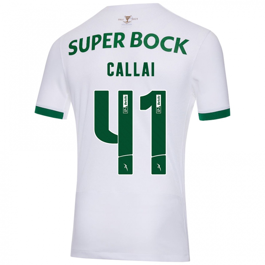 Homme Maillot Diego Callai #41 Blanc Vert Tenues Extérieur 2024/25 T-Shirt Belgique