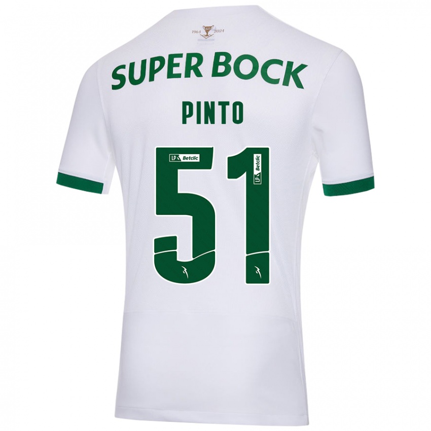 Homme Maillot Diogo Pinto #51 Blanc Vert Tenues Extérieur 2024/25 T-Shirt Belgique