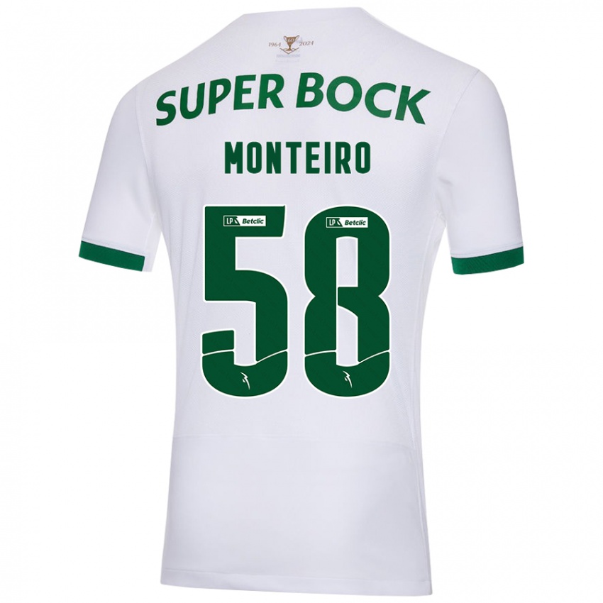 Homme Maillot David Monteiro #58 Blanc Vert Tenues Extérieur 2024/25 T-Shirt Belgique