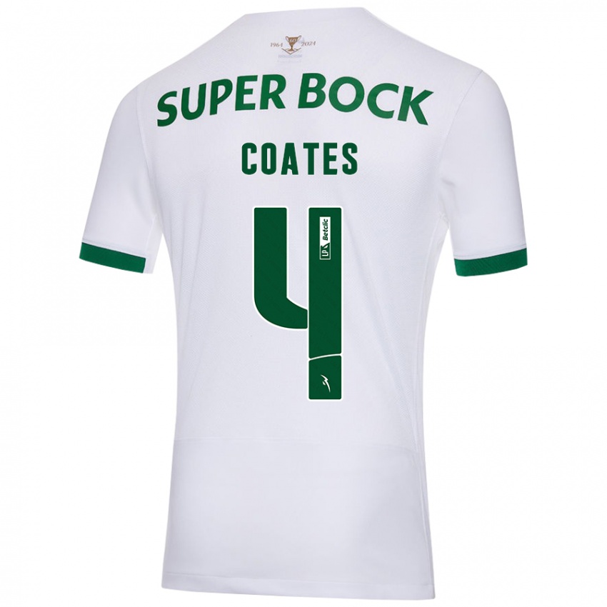 Homme Maillot Sebastian Coates #4 Blanc Vert Tenues Extérieur 2024/25 T-Shirt Belgique