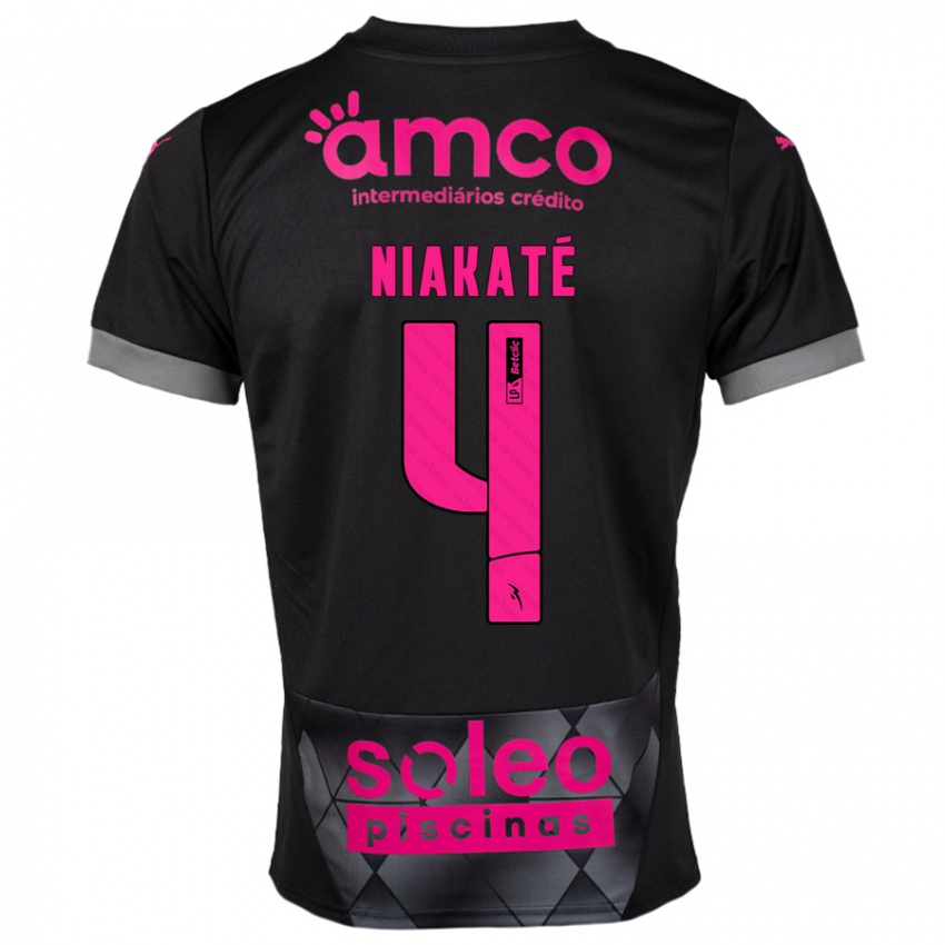 Homme Maillot Sikou Niakaté #4 Noir Rose Tenues Extérieur 2024/25 T-Shirt Belgique