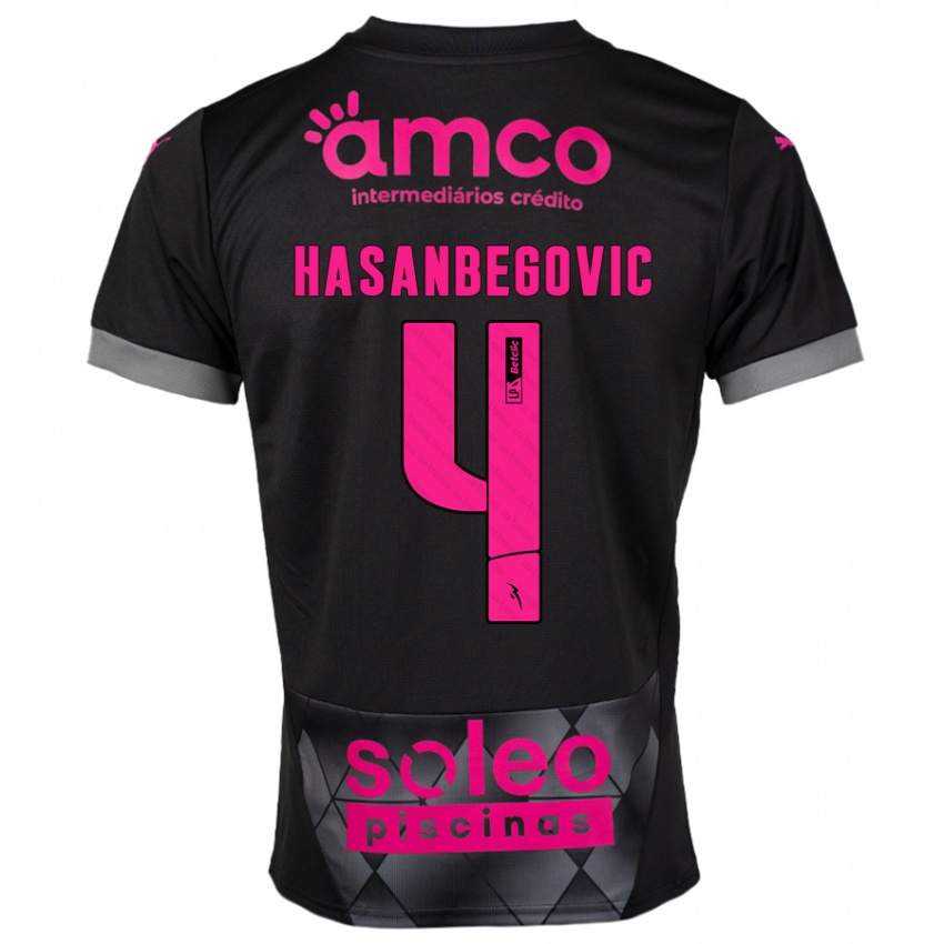 Herren Melisa Hasanbegović #4 Schwarz Rosa Auswärtstrikot Trikot 2024/25 T-Shirt Belgien