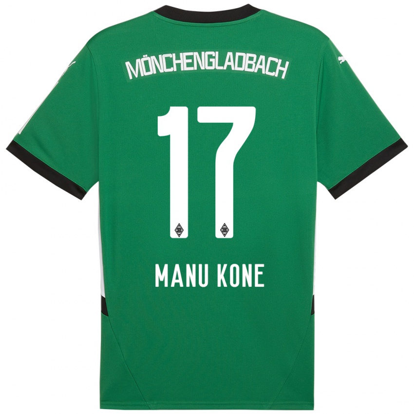 Heren Manu Kone #17 Groen Wit Uitshirt Uittenue 2024/25 T-Shirt België