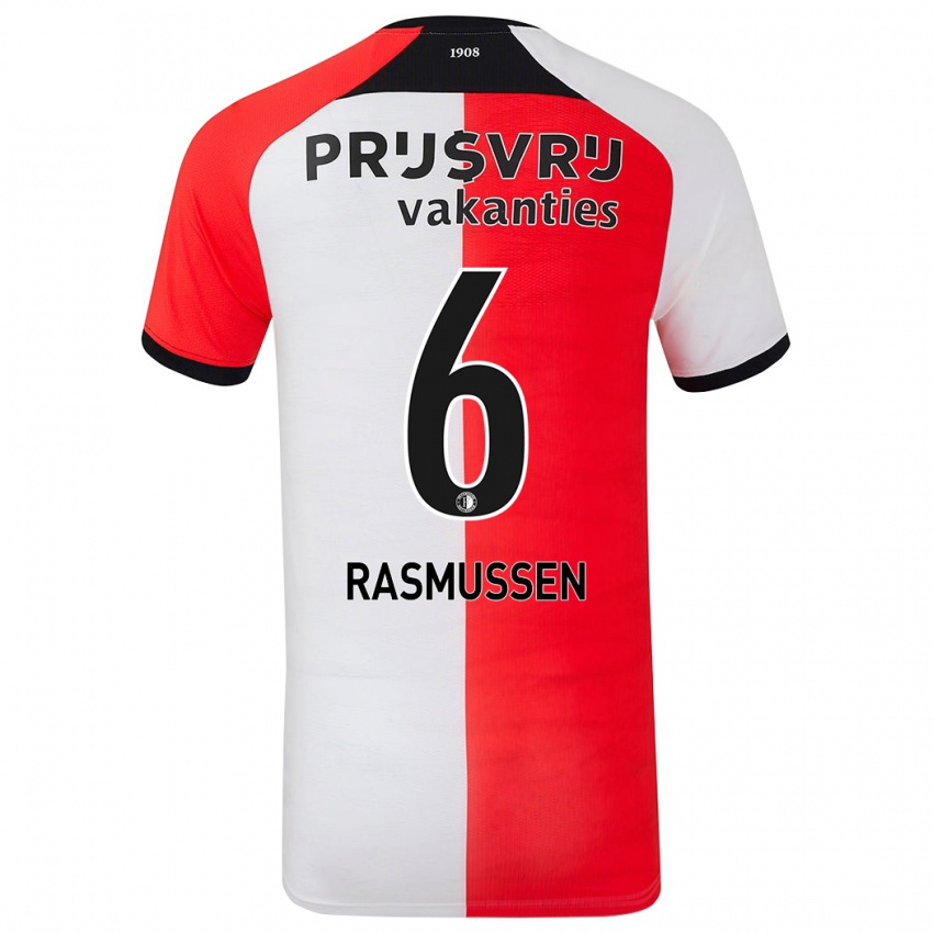 Dames Jacob Rasmussen #6 Rood Wit Thuisshirt Thuistenue 2024/25 T-Shirt België