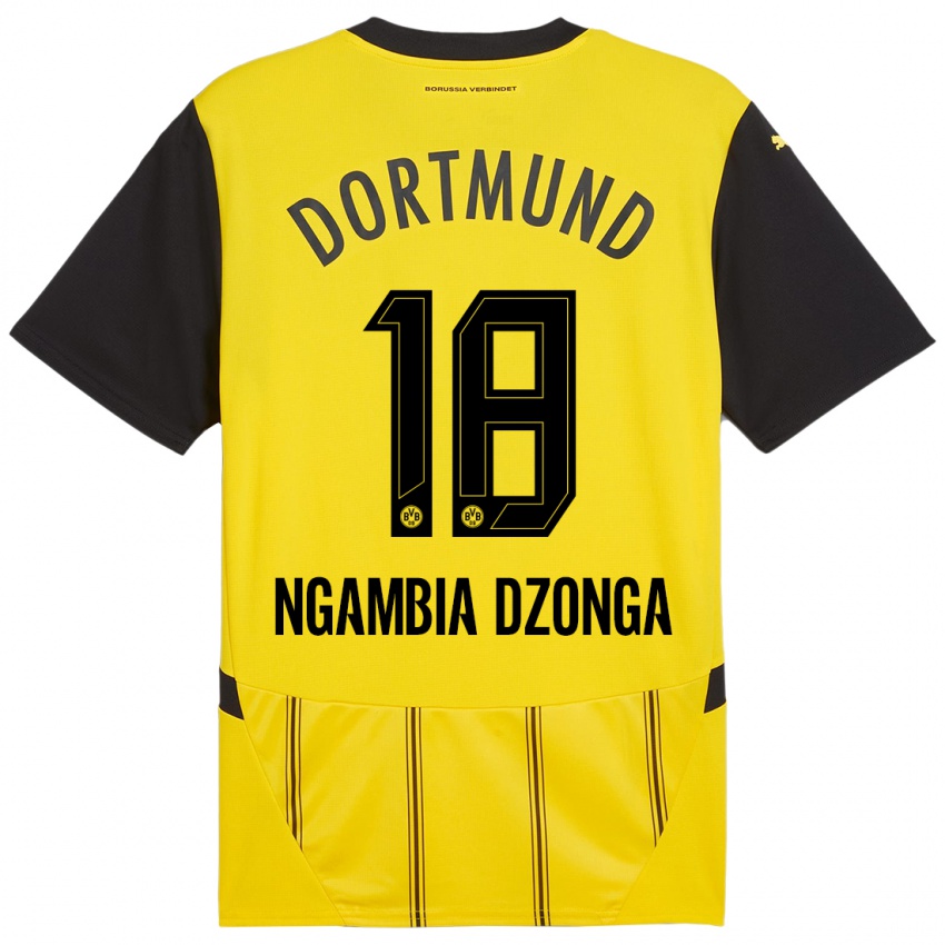 Femme Maillot Diego Ngambia Dzonga #18 Jaune Noir Tenues Domicile 2024/25 T-Shirt Belgique