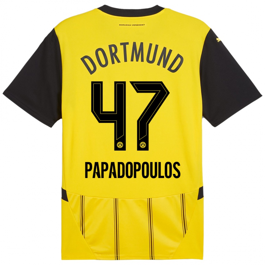 Femme Maillot Antonios Papadopoulos #47 Jaune Noir Tenues Domicile 2024/25 T-Shirt Belgique