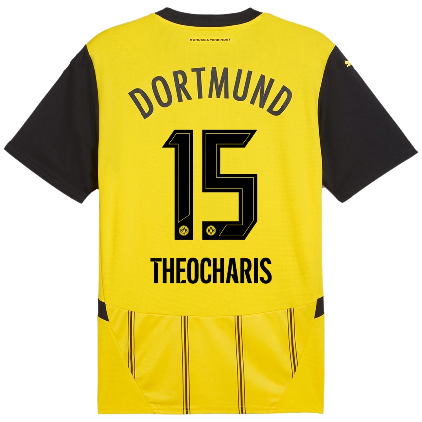 Femme Maillot Elefterios Theocharis #15 Jaune Noir Tenues Domicile 2024/25 T-Shirt Belgique