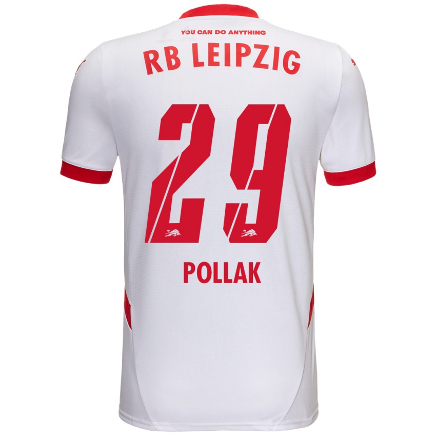 Femme Maillot Julia Pollak #29 Blanc Rouge Tenues Domicile 2024/25 T-Shirt Belgique