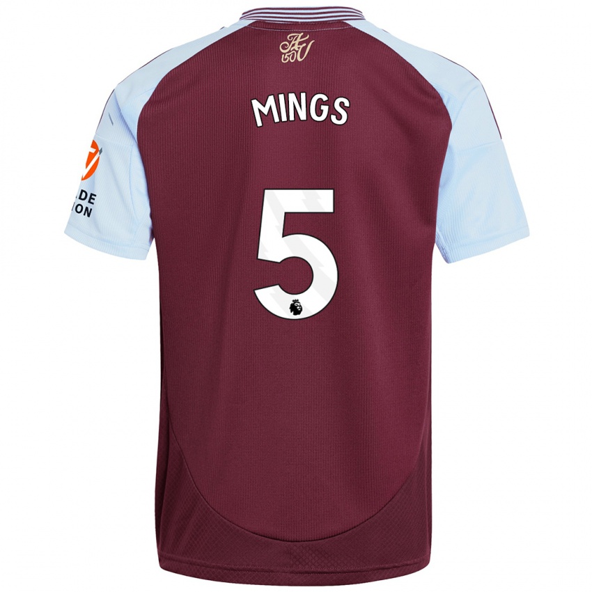 Femme Maillot Tyrone Mings #5 Bordeaux Bleu Ciel Tenues Domicile 2024/25 T-Shirt Belgique