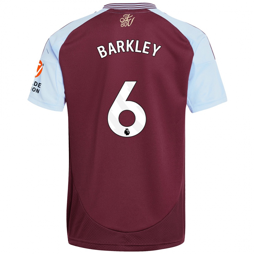 Femme Maillot Ross Barkley #6 Bordeaux Bleu Ciel Tenues Domicile 2024/25 T-Shirt Belgique