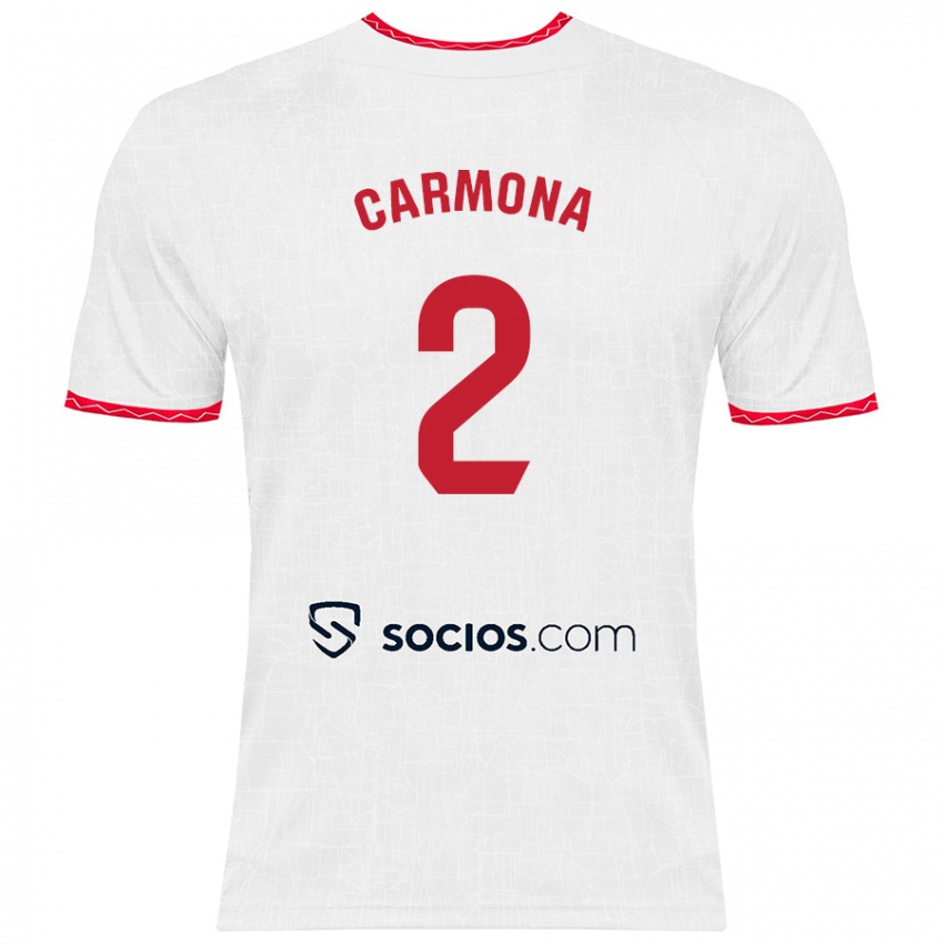 Femme Maillot José Ángel Carmona #2 Blanc Rouge Tenues Domicile 2024/25 T-Shirt Belgique