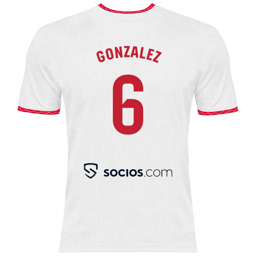 Femme Maillot Pamela González #6 Blanc Rouge Tenues Domicile 2024/25 T-Shirt Belgique