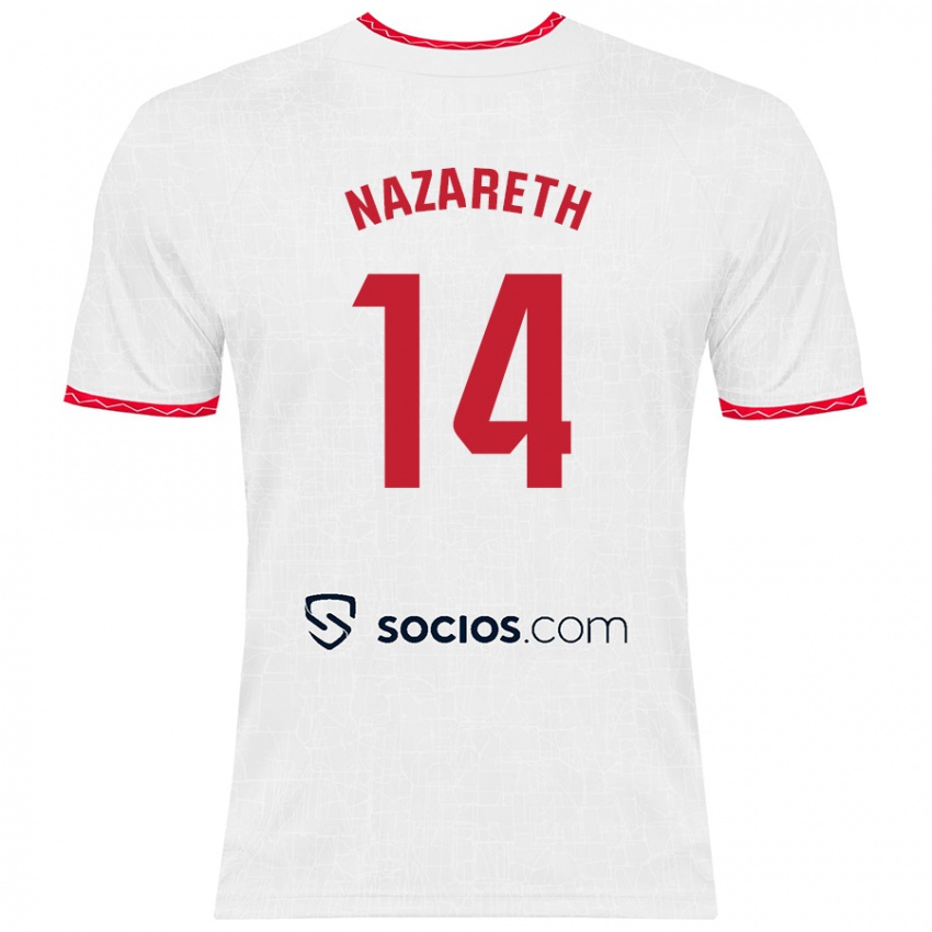 Femme Maillot Nazaret Martín #14 Blanc Rouge Tenues Domicile 2024/25 T-Shirt Belgique