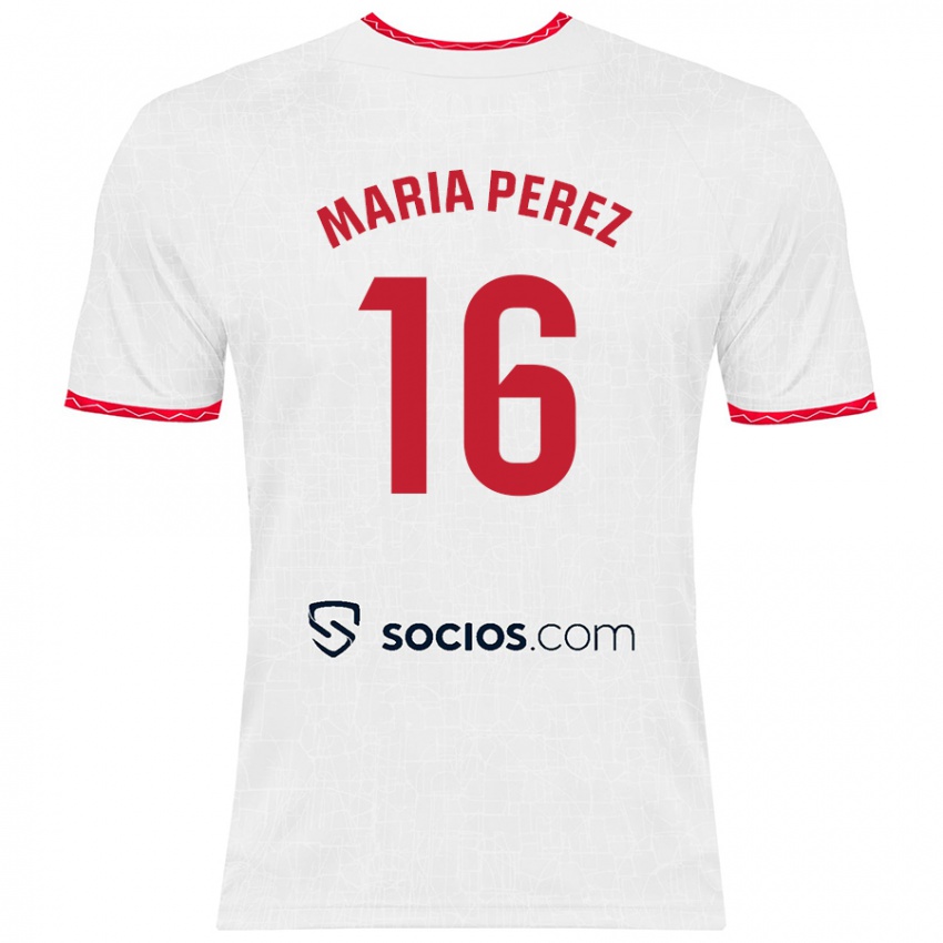 Femme Maillot María Pérez Rabaza #16 Blanc Rouge Tenues Domicile 2024/25 T-Shirt Belgique