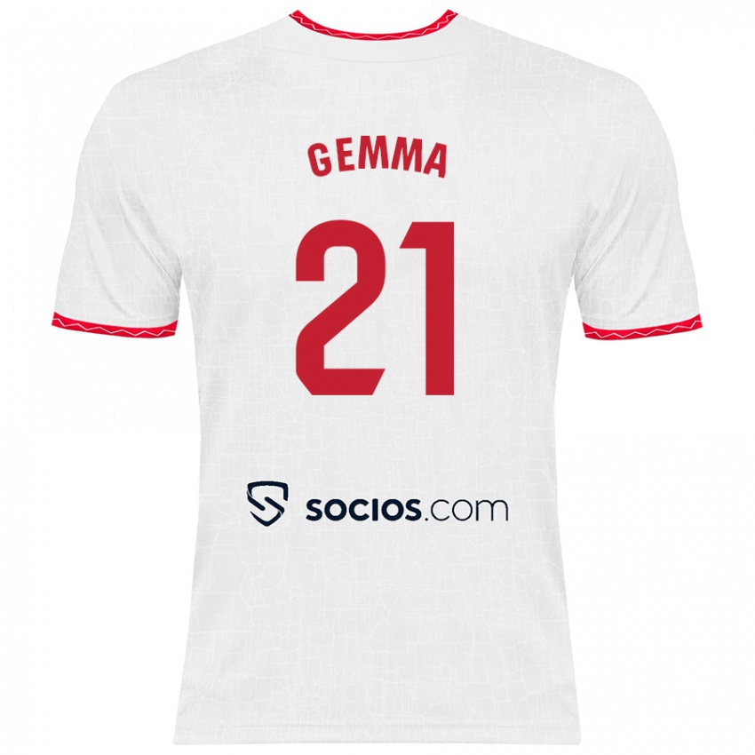 Femme Maillot Gemma Gili Giner #21 Blanc Rouge Tenues Domicile 2024/25 T-Shirt Belgique