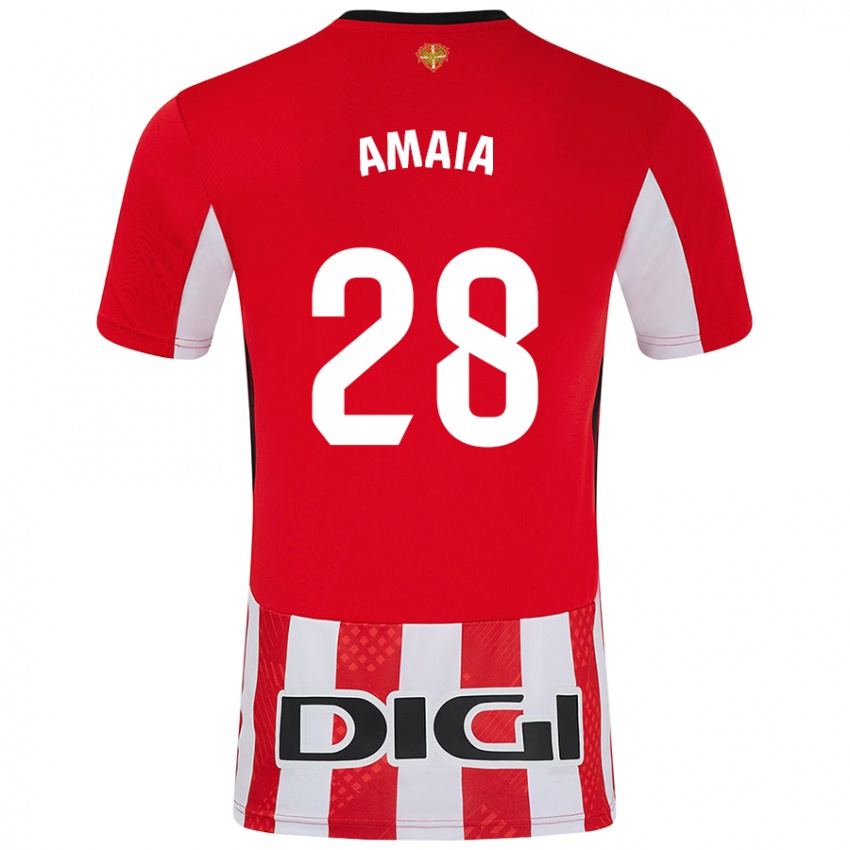 Femme Maillot Amaia Martinez De La Peña #28 Rouge Blanc Tenues Domicile 2024/25 T-Shirt Belgique