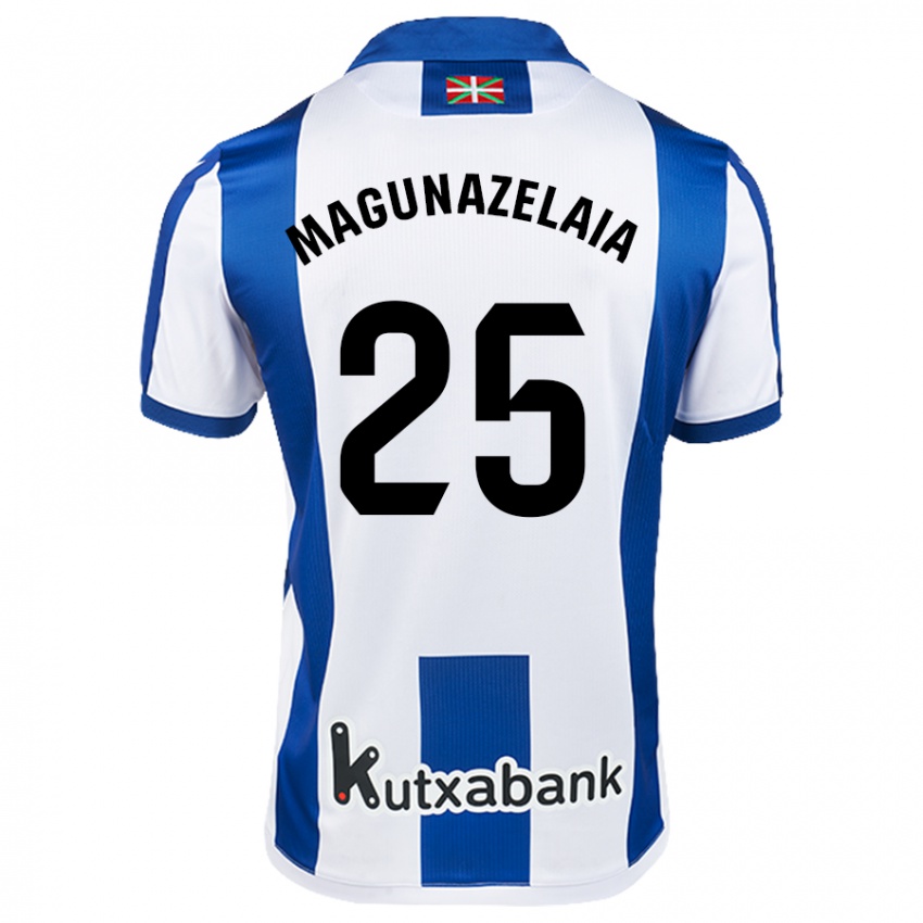 Femme Maillot Jon Magunazelaia #25 Blanc Bleu Tenues Domicile 2024/25 T-Shirt Belgique