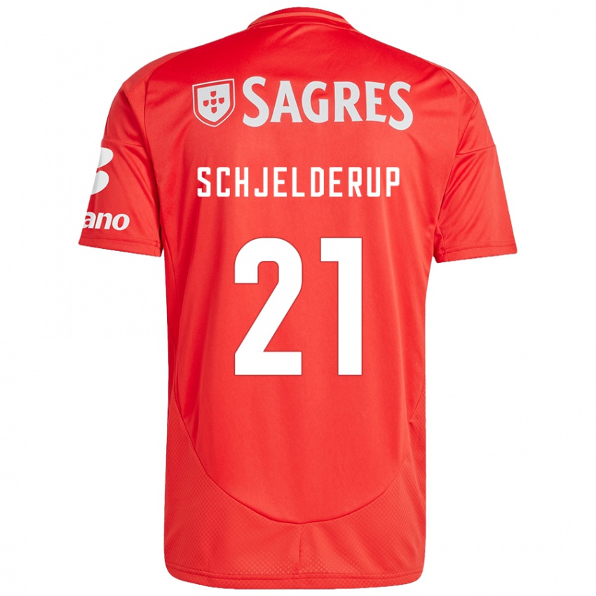 Femme Maillot Andreas Schjelderup #21 Rouge Blanc Tenues Domicile 2024/25 T-Shirt Belgique