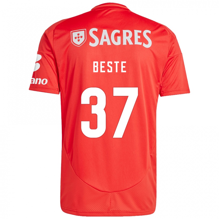 Femme Maillot Jan-Niklas Beste #37 Rouge Blanc Tenues Domicile 2024/25 T-Shirt Belgique