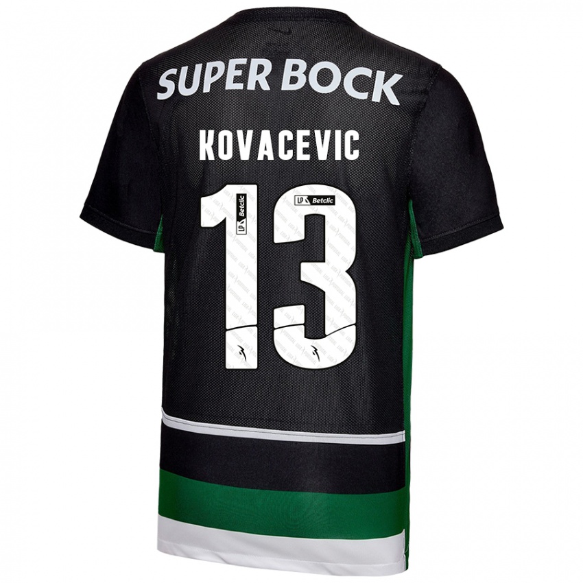 Femme Maillot Vladan Kovacevic #13 Noir Blanc Vert Tenues Domicile 2024/25 T-Shirt Belgique