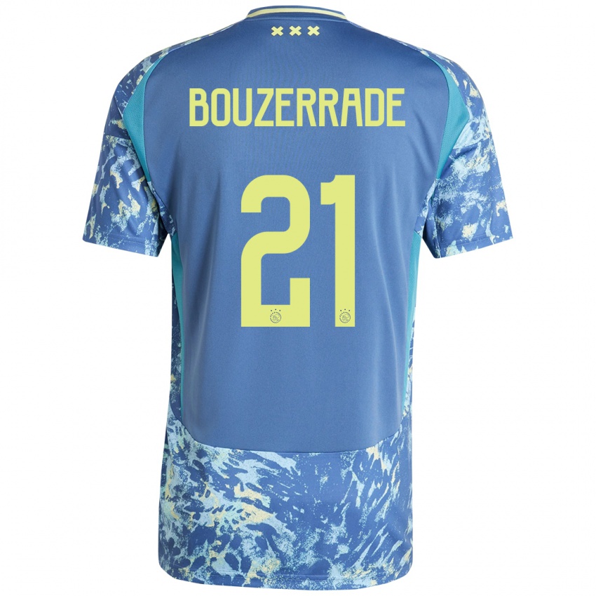 Femme Maillot Zaina Bouzerrade #21 Gris Bleu Jaune Tenues Extérieur 2024/25 T-Shirt Belgique