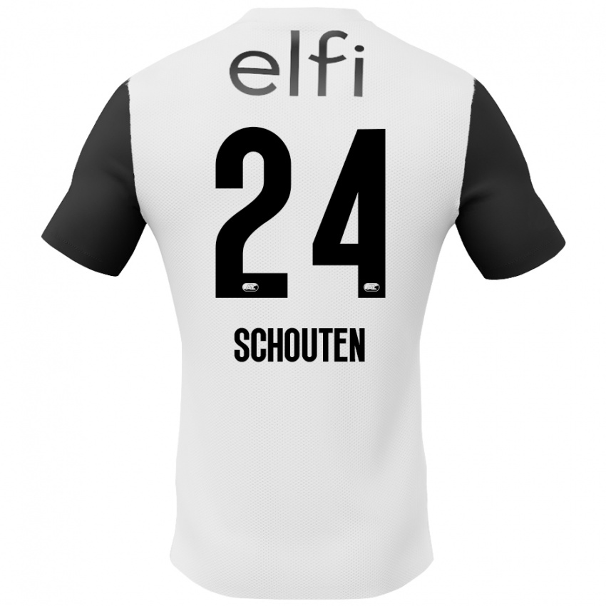 Damen Lewis Schouten #24 Weiß Schwarz Auswärtstrikot Trikot 2024/25 T-Shirt Belgien