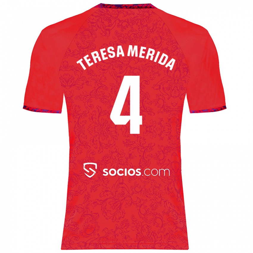 Dames Teresa Merida #4 Rood Uitshirt Uittenue 2024/25 T-Shirt België