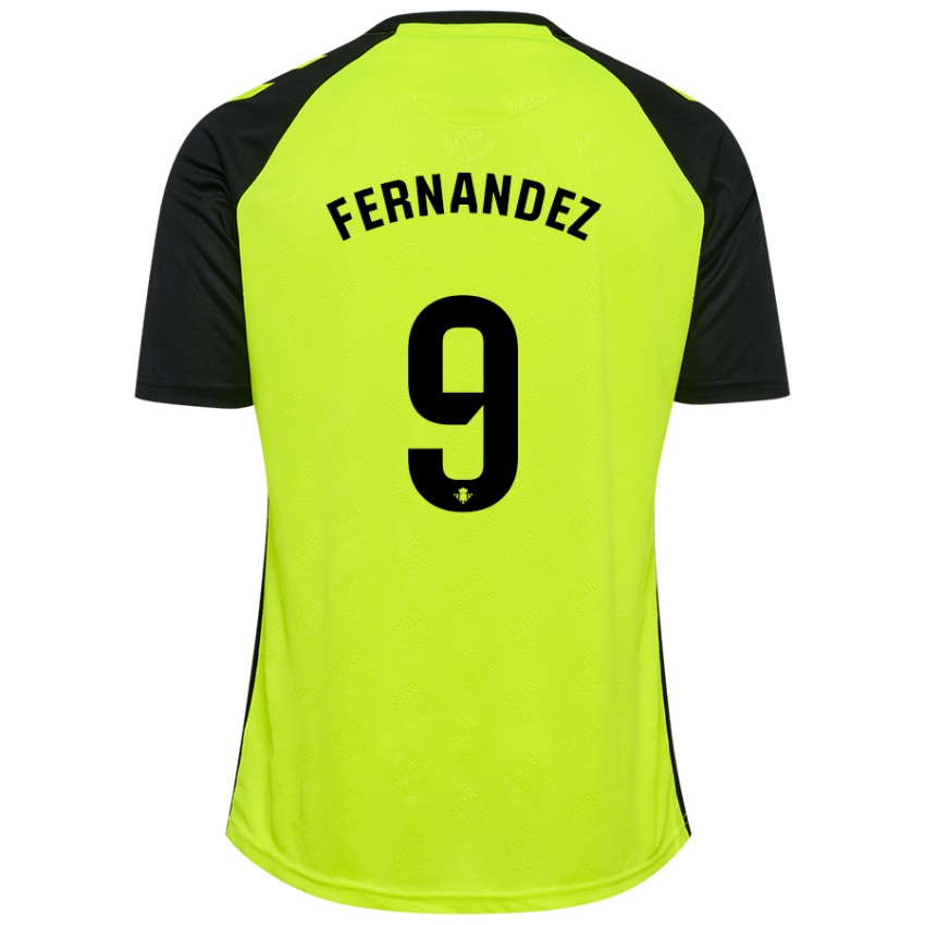 Dames Marcos Fernández #9 Fluorescerend Geel Zwart Uitshirt Uittenue 2024/25 T-Shirt België