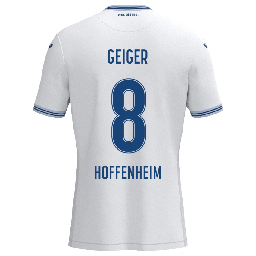 Damen Dennis Geiger #8 Weiß Blau Auswärtstrikot Trikot 2024/25 T-Shirt Belgien