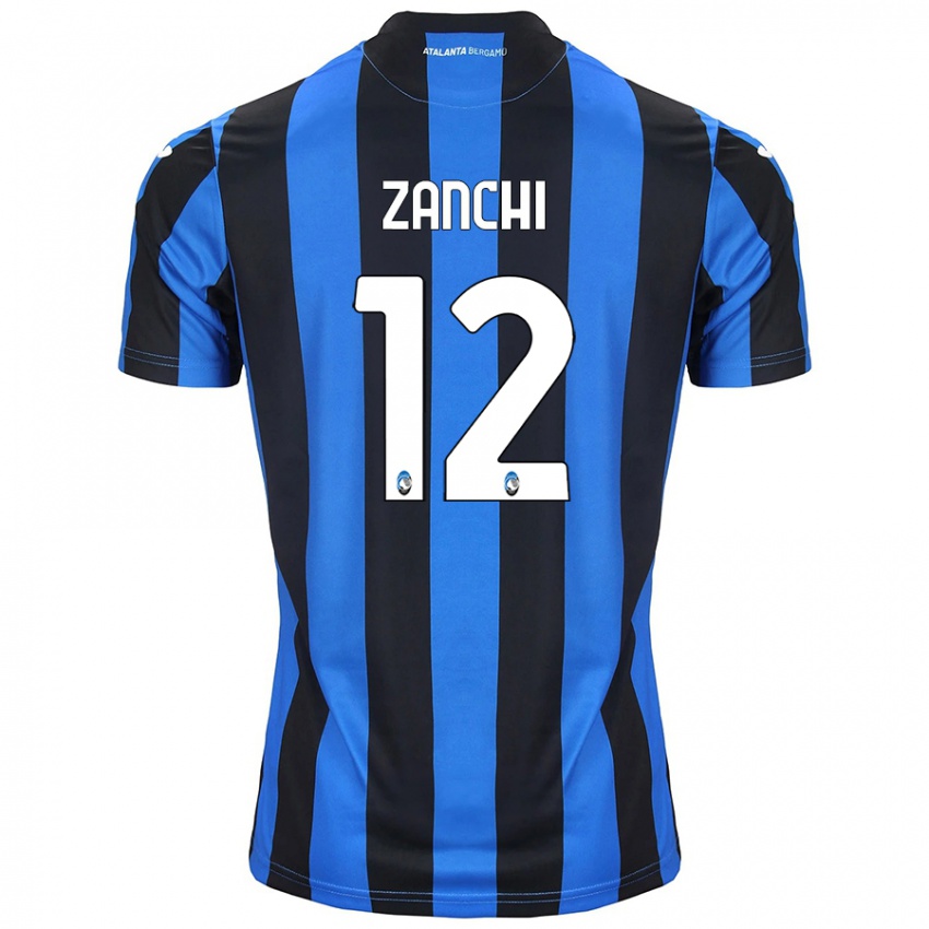 Enfant Maillot Edoardo Zanchi #12 Bleu Noir Tenues Domicile 2024/25 T-Shirt Belgique